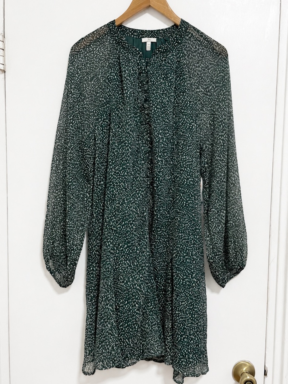Joie Arctic Animal Spot Balloon Sleeve Dress L Green Ivory Print NWT $378